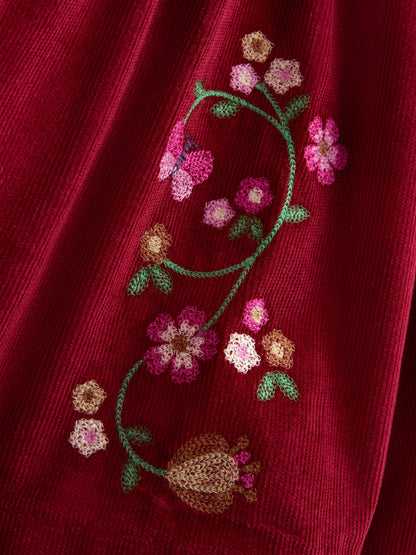JoJo Maman Bébé Burgundy Red Floral Embroidered Pinny Dress & Collar Blouse - image 7