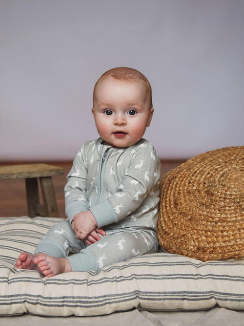 The Little Tailor Grey Front Zip Soft 100% Cotton Sleepsuit image 1