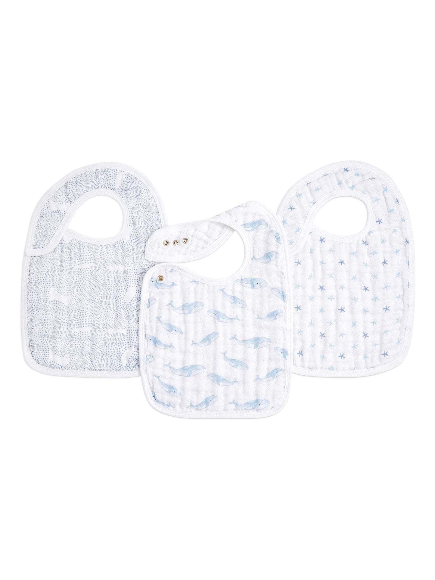 aden + anais Blue Cotton Muslin Oceanic Snap Bibs 3 Pack image 1