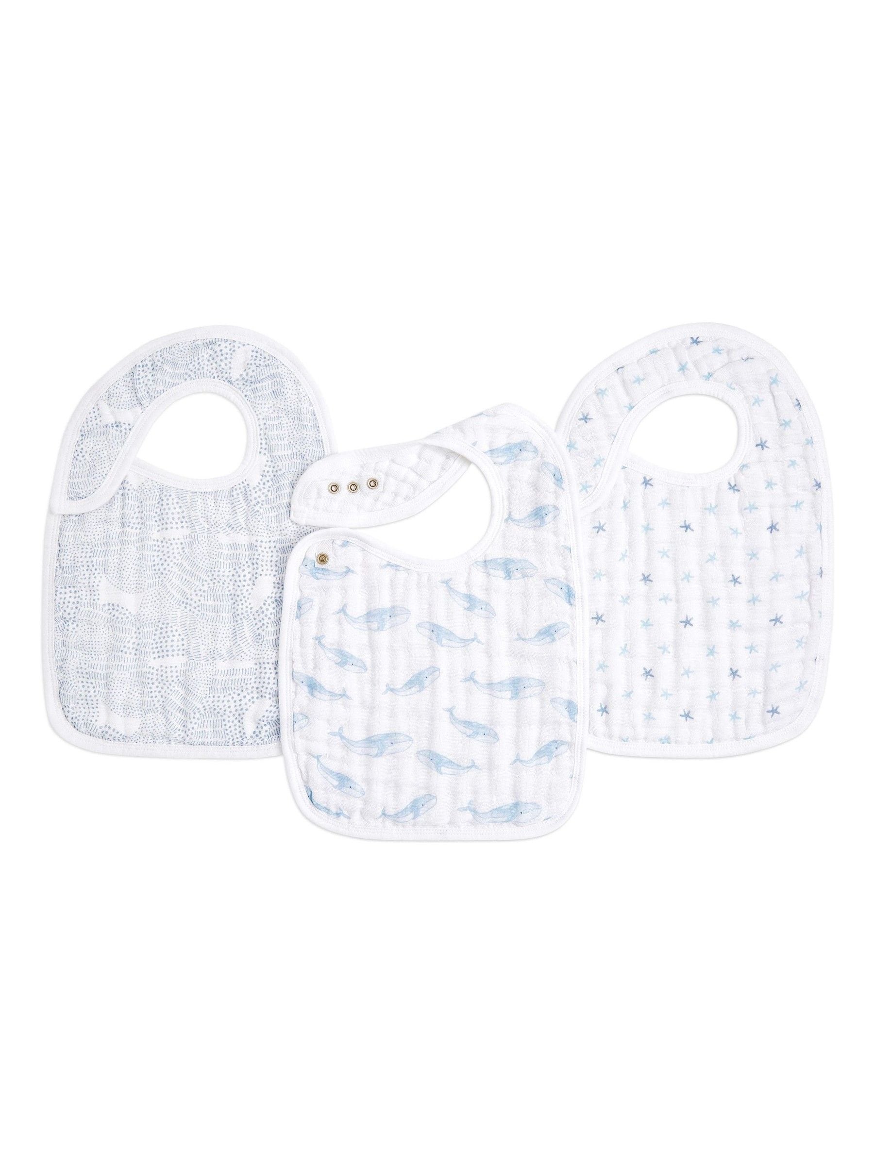 aden + anais Blue Cotton Muslin Oceanic Snap Bibs 3 Pack image 1