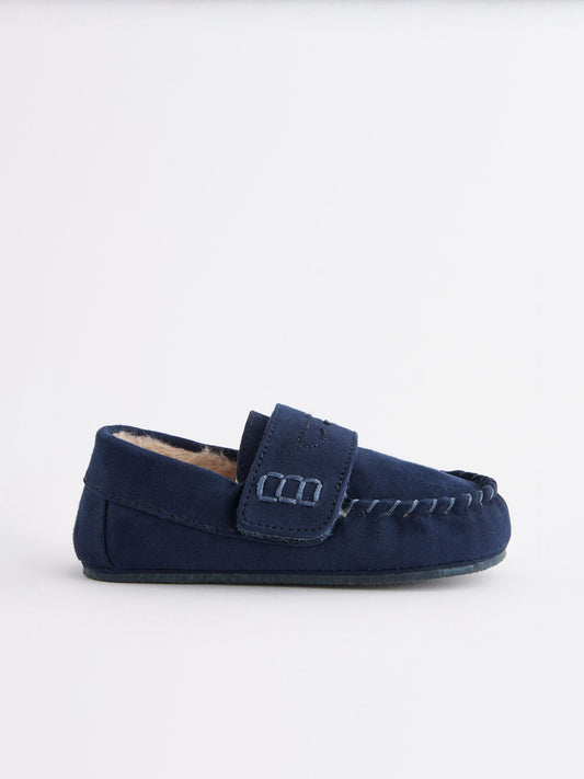 Navy Touch Fastening Moccasin Slippers image 2