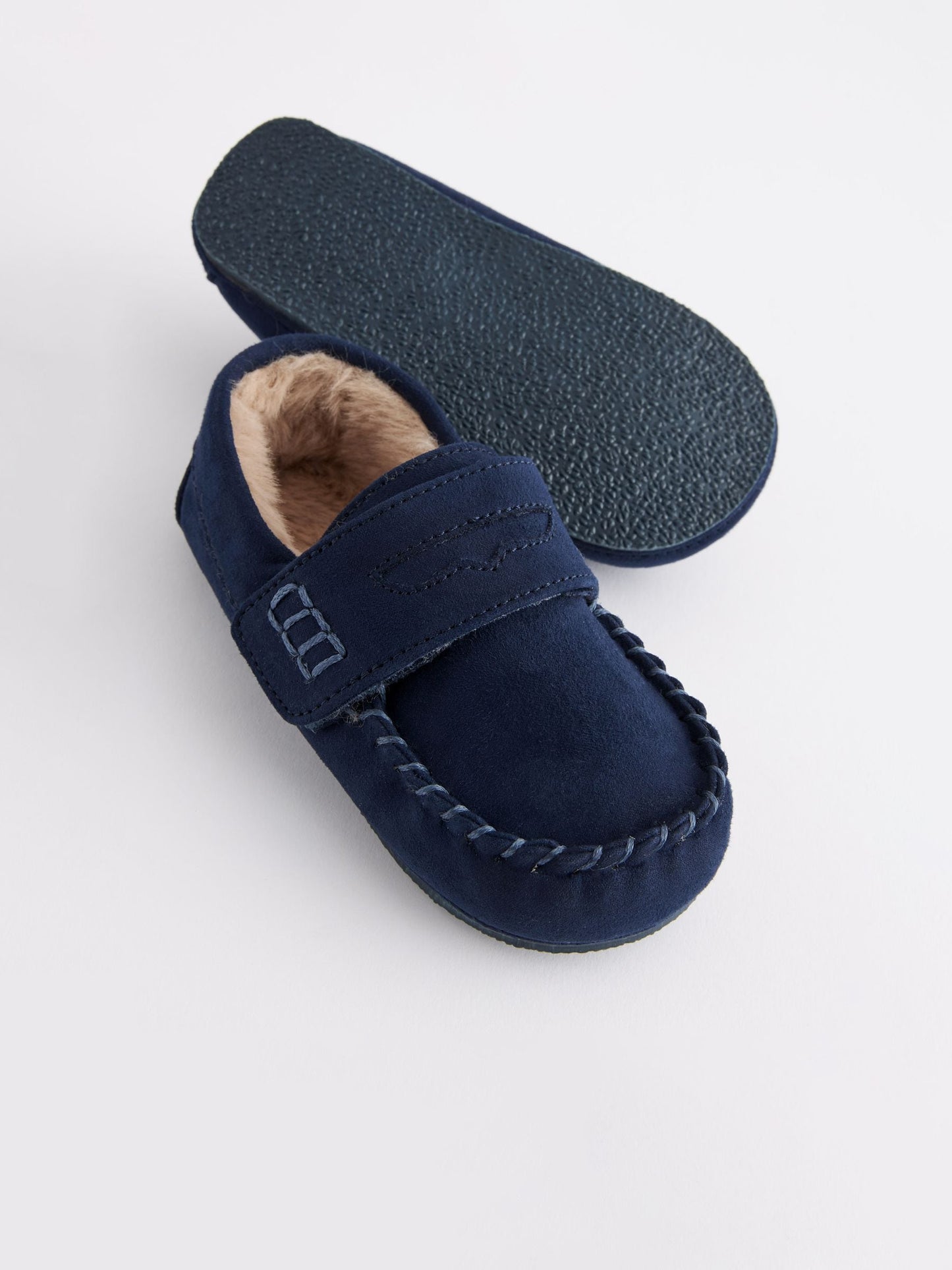 Navy Touch Fastening Moccasin Slippers image 4