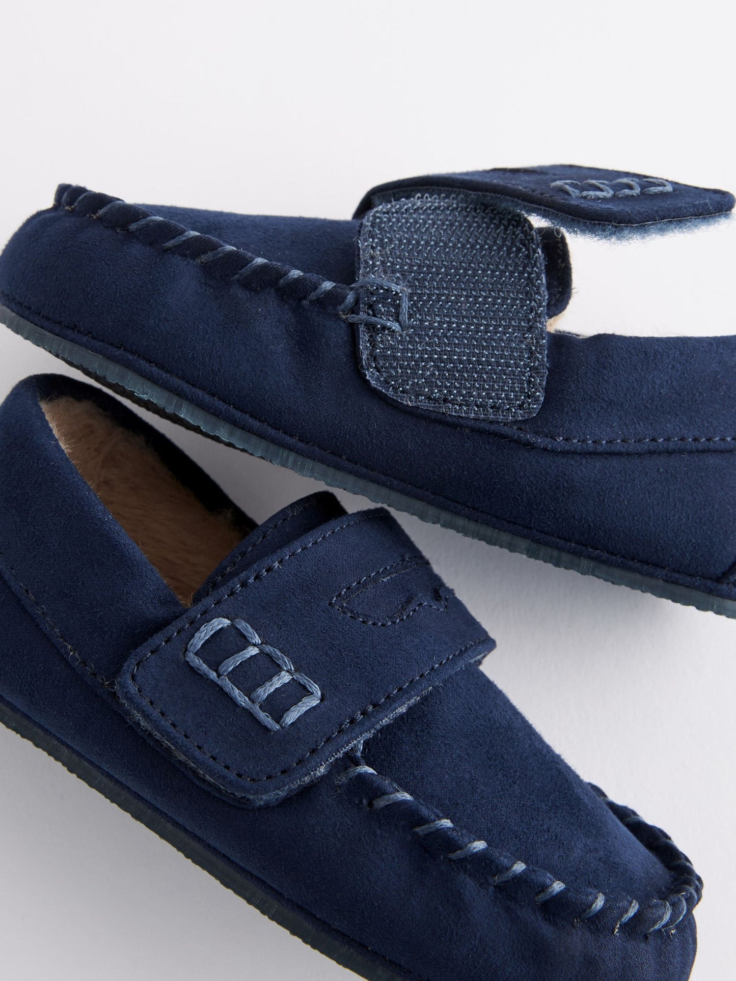 Navy Touch Fastening Moccasin Slippers image 5