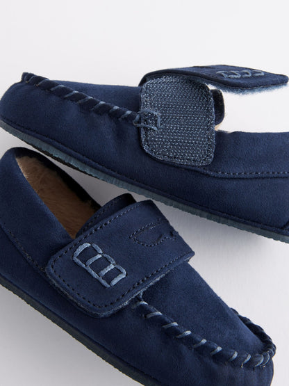 Navy Touch Fastening Moccasin Slippers image 4