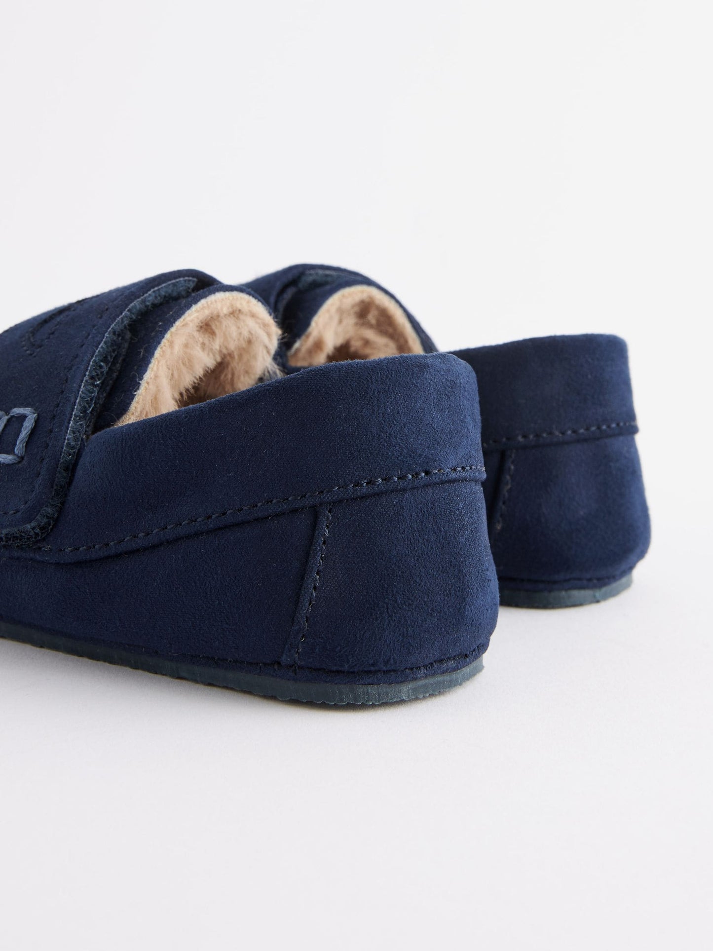 Navy Touch Fastening Moccasin Slippers image 6