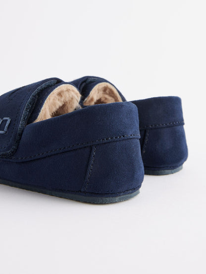 Navy Touch Fastening Moccasin Slippers image 5