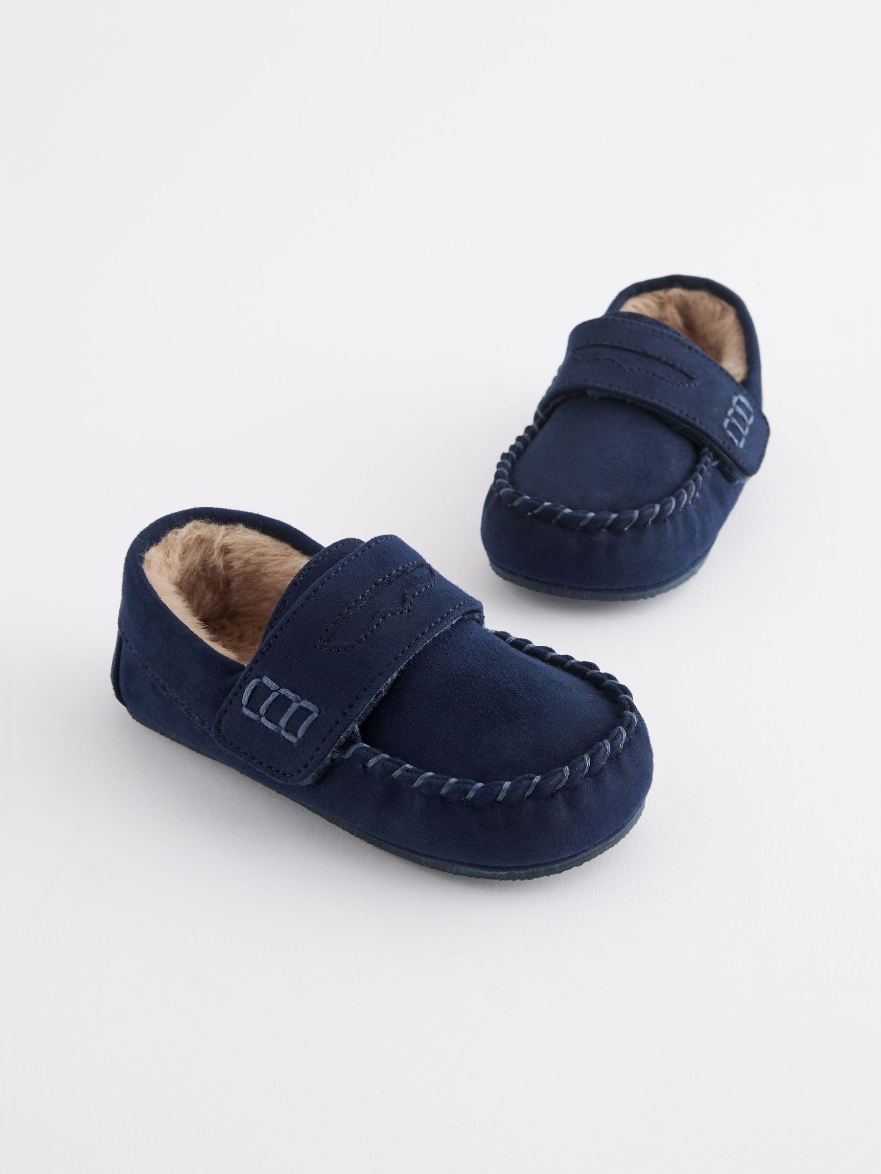 Navy Touch Fastening Moccasin Slippers image 2
