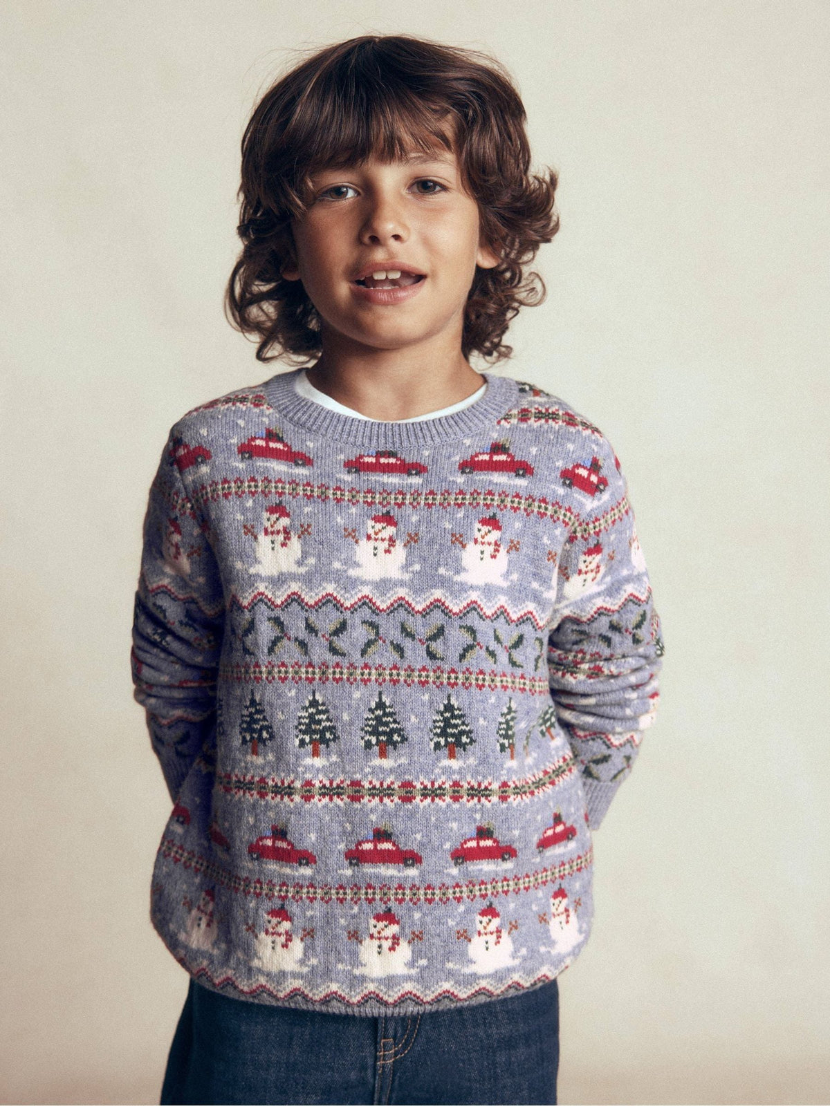Boden Light Blue Christmas Print Fair Isle Jumper - image 1