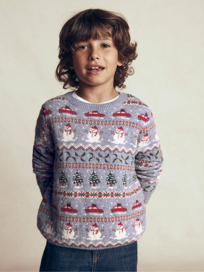 Boden Light Blue Christmas Print Fair Isle Jumper - image 1