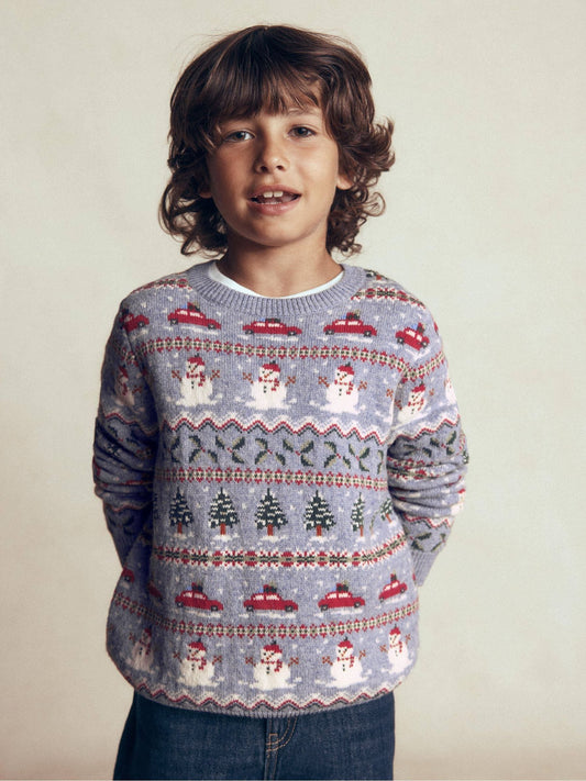 Boden Light Blue Christmas Print Fair Isle Jumper - image 1