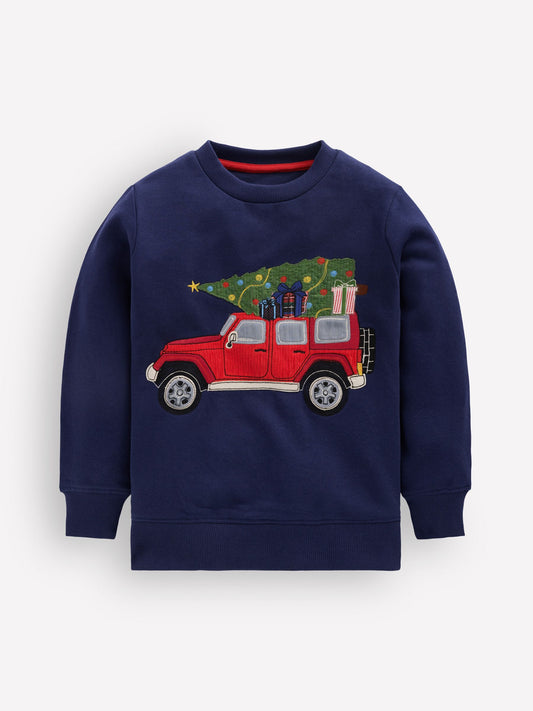 Boden Blue Applique Christmas Sweatshirt - image 1