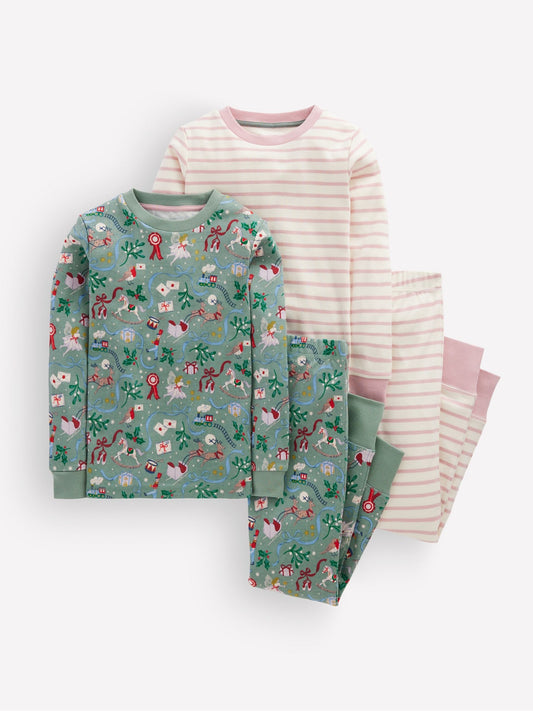Boden Green/Pink Snug Striped Christmas Pyjamas 2 Pack - image 1