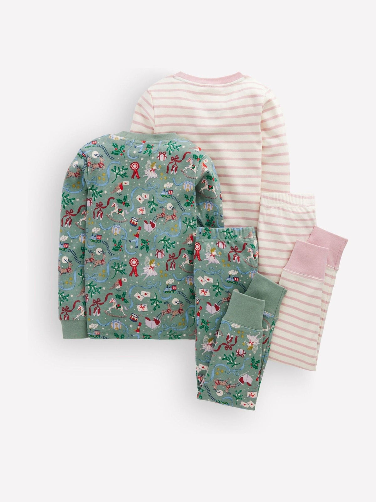 Boden Green/Pink Snug Striped Christmas Pyjamas 2 Pack - image 2