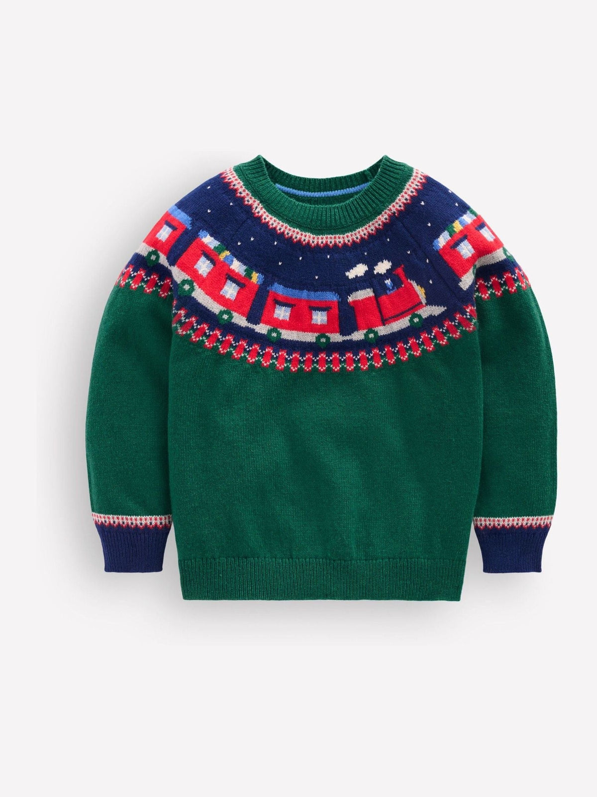 Boden Green Christmas Print Fair Isle Jumper - image 1