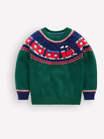 Boden Green Christmas Print Fair Isle Jumper - image 1
