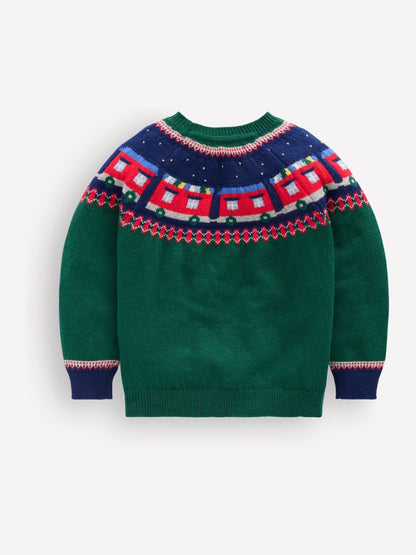 Boden Green Christmas Print Fair Isle Jumper - image 2