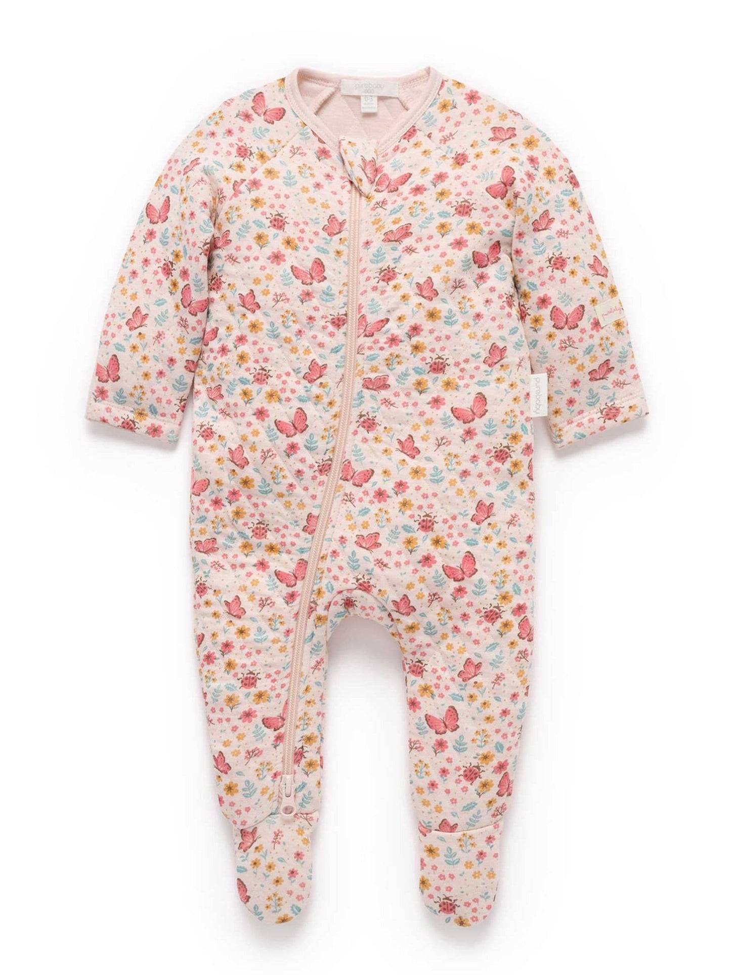Dsiney Kidz - Purebaby Pink Quilted Footed Print Two-Way Zip Sleepsuit image 1