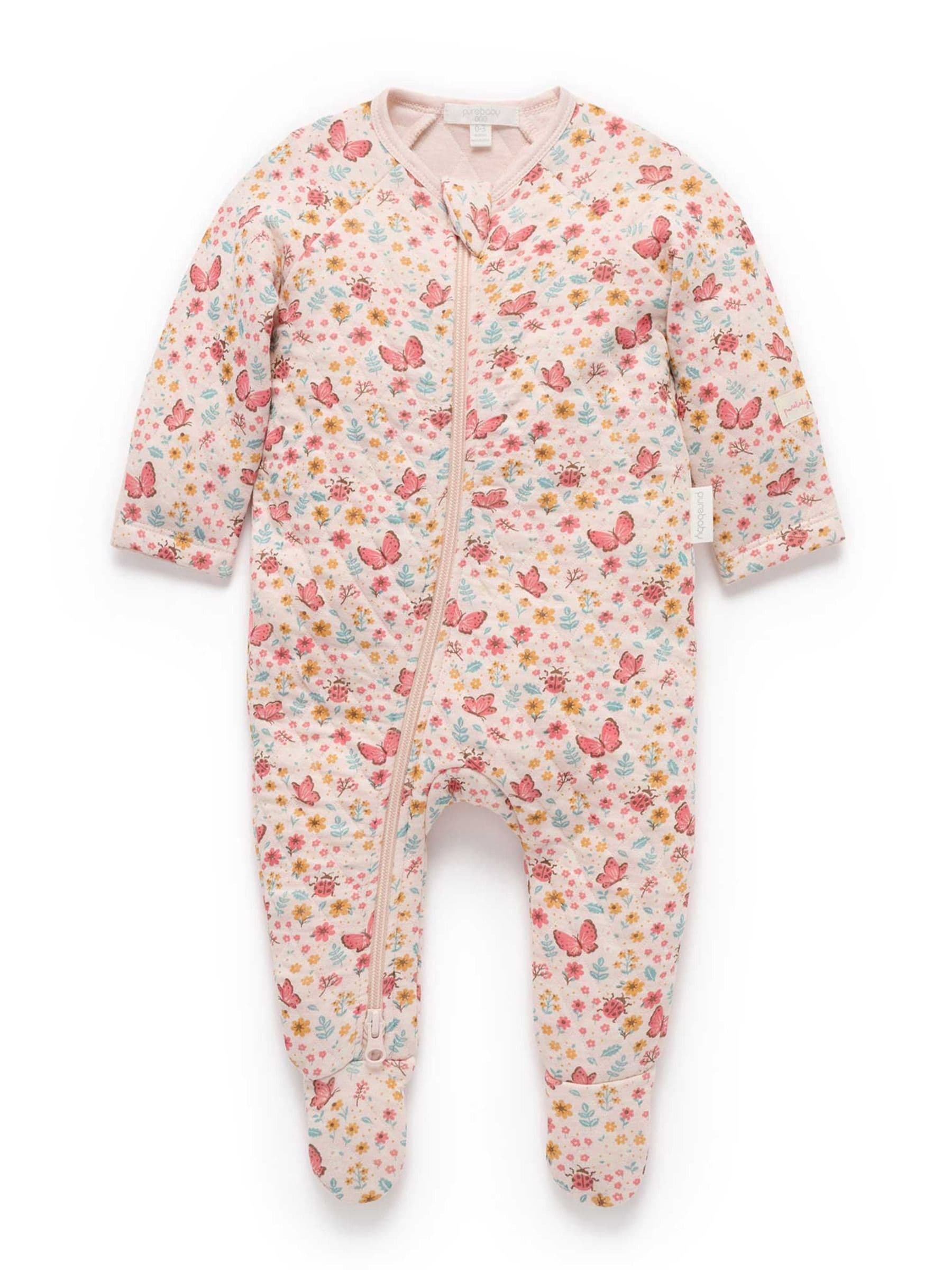 Dsiney Kidz - Purebaby Pink Quilted Footed Print Two-Way Zip Sleepsuit image 1