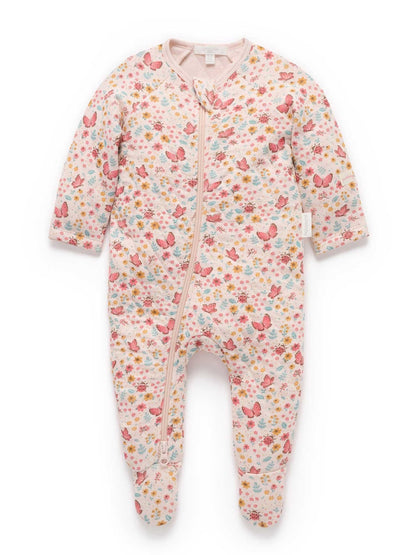 Dsiney Kidz - Purebaby Pink Quilted Footed Print Two-Way Zip Sleepsuit image 1