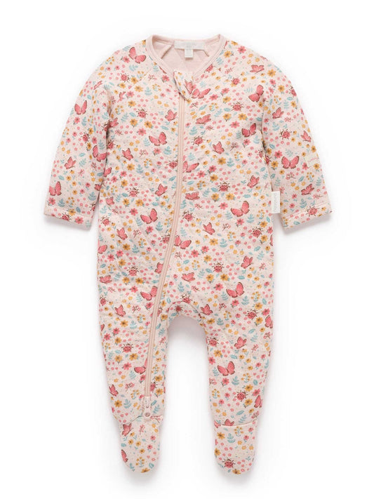 Disney Kidz - Purebaby Pink Quilted Footed Print Two-Way Zip Sleepsuit image 1