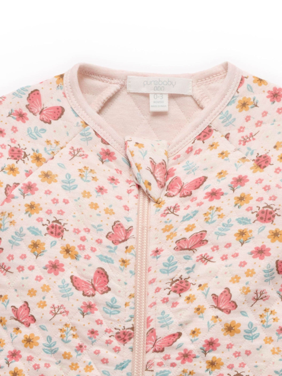 Dsiney Kidz - Purebaby Pink Quilted Footed Print Two-Way Zip Sleepsuit image 2