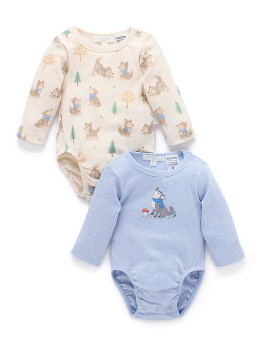 Dsiney Kidz - Purebaby Blue Printed Longsleeve Bodysuit 2 Pack image 1