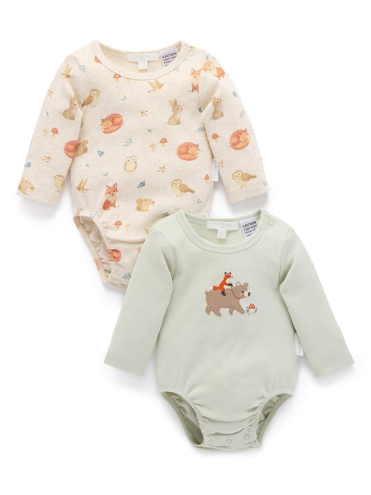 Dsiney Kidz - Purebaby Green Printed Longsleeve Bodysuit 2 Pack image 1