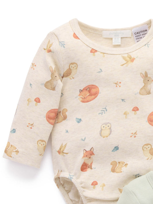 Dsiney Kidz - Purebaby Green Printed Longsleeve Bodysuit 2 Pack image 2