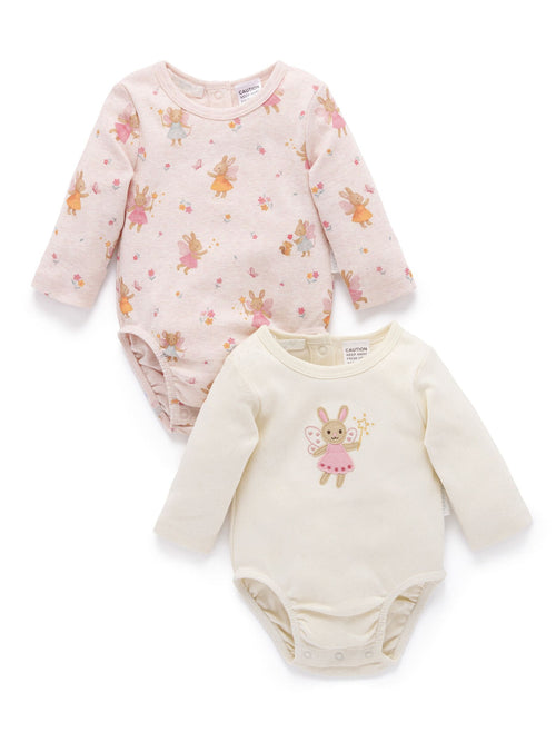 Dsiney Kidz - Purebaby Pink Fairy Print Longsleeve Bodysuit 2 Pack image 1