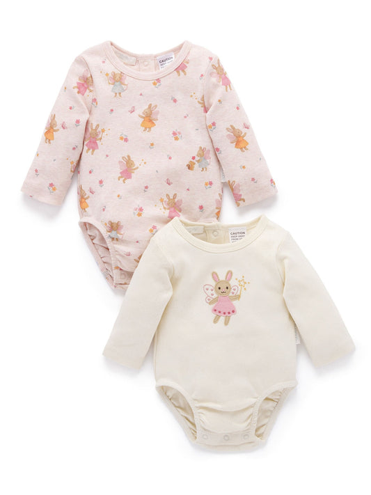 Dsiney Kidz - Purebaby Pink Fairy Print Longsleeve Bodysuit 2 Pack image 1