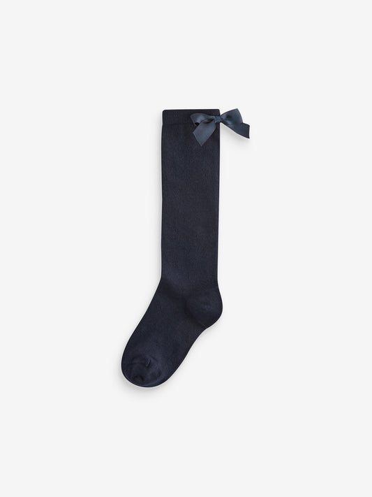 Navy Blue 2 Pack Cotton Rich Bow Knee High Socks image 3