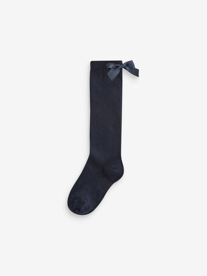Navy Blue 2 Pack Cotton Rich Bow Knee High Socks image 2