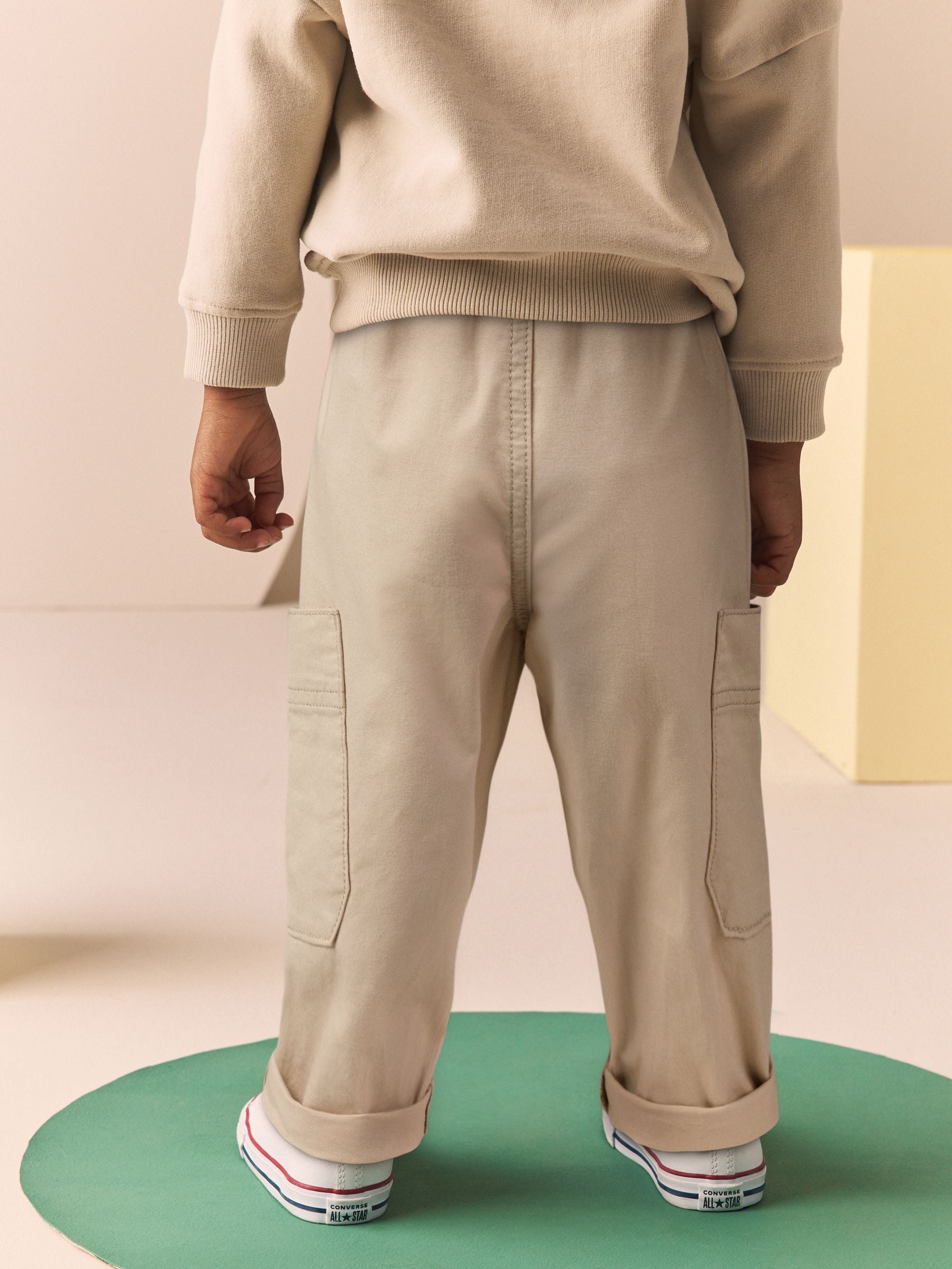 Neutral Cream Side Pocket Pull On Trousers (3mths-7yrs) image 2