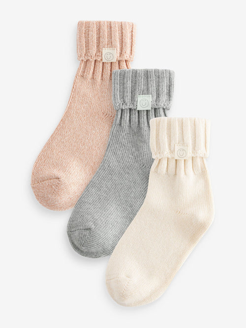 Cream,Grey and Neutral 3 Pack Cotton Rich Roll Top Ankle Socks image 1