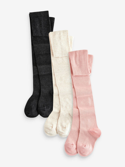 Pink Cream and Dark Grey 3 Pack Cotton Rich Tights image 1