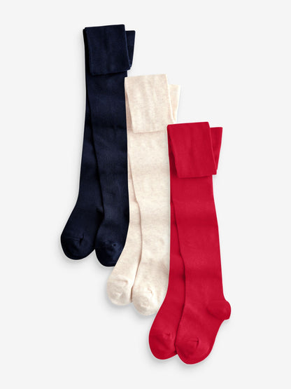 Red Navy Blue and Cream 3 Pack Cotton Rich Tights image 1