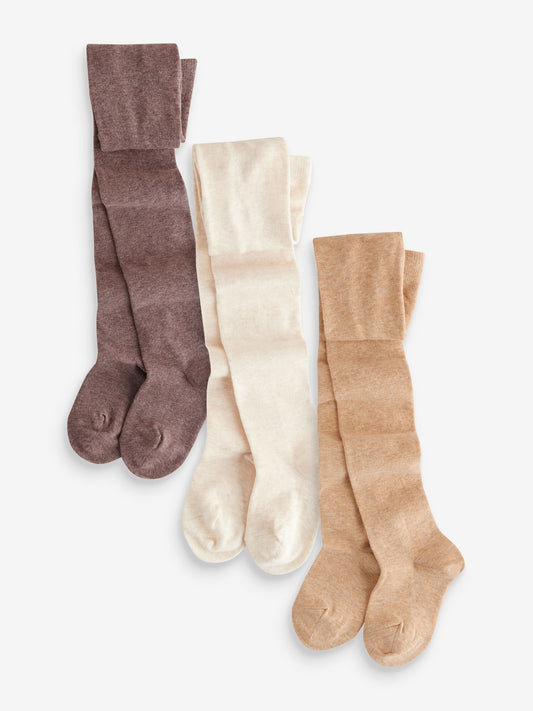 Cream/Neutral 3 Pack Cotton Rich Tights image 1