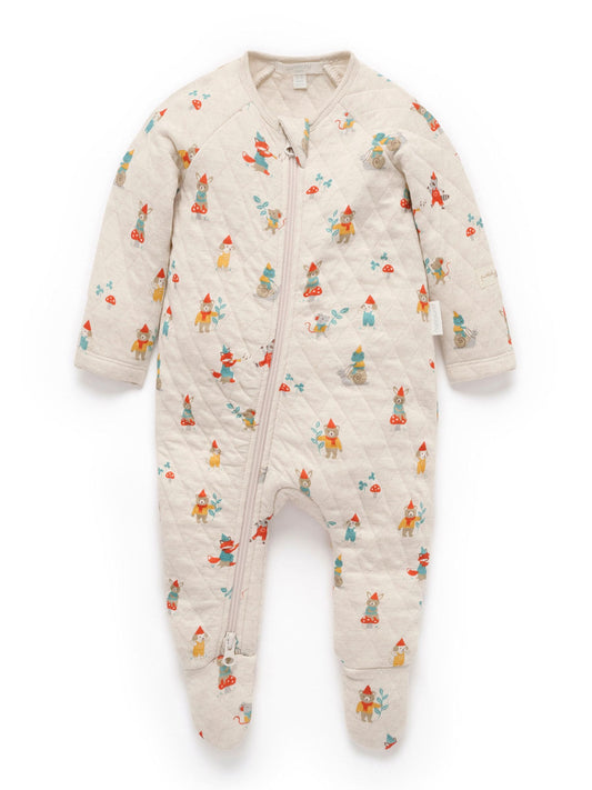 Dsiney Kidz - Purebaby Natural Quilted Footed Print Two-Way Zip Sleepsuit image 1