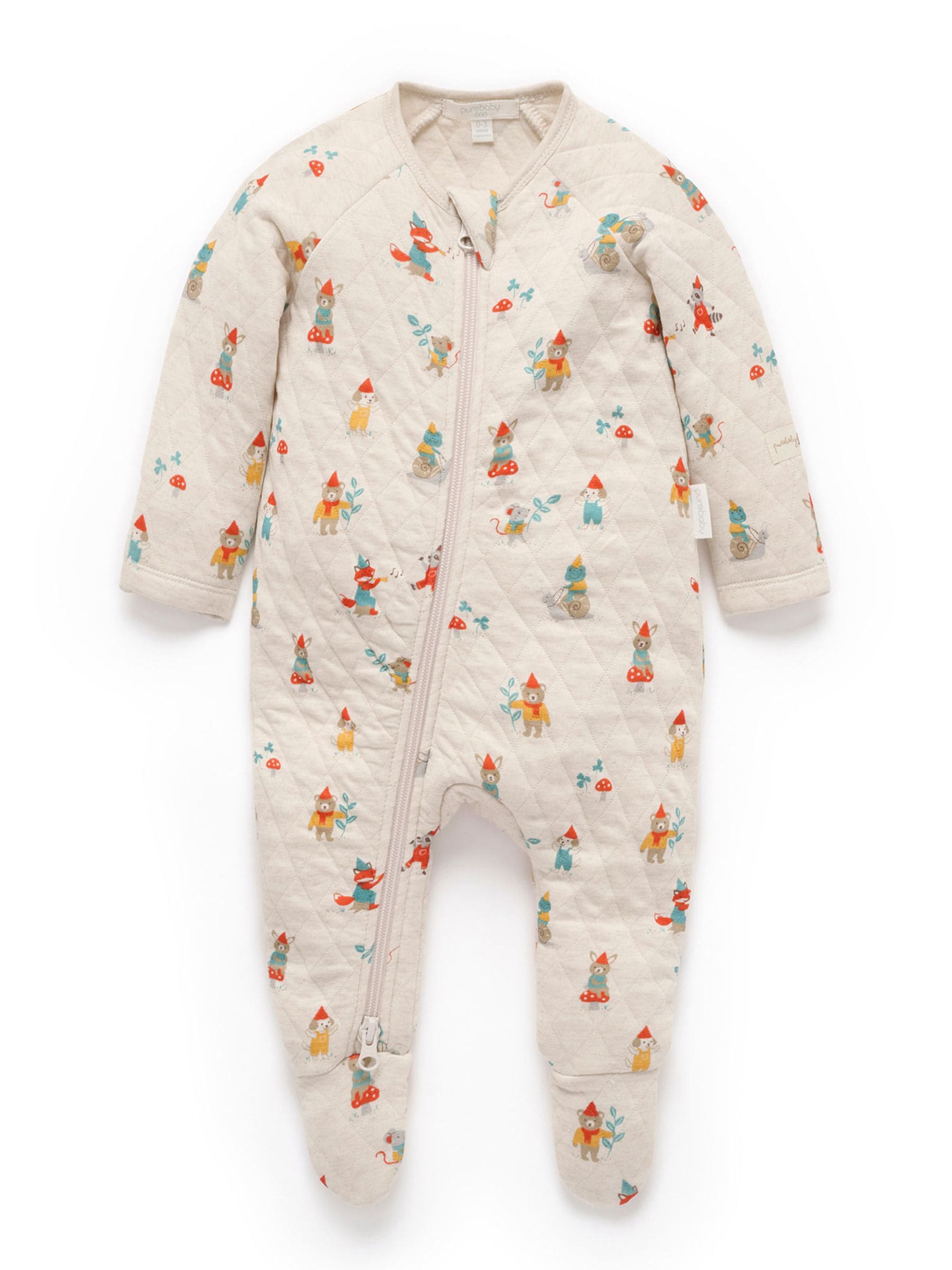 Dsiney Kidz - Purebaby Natural Quilted Footed Print Two-Way Zip Sleepsuit image 1