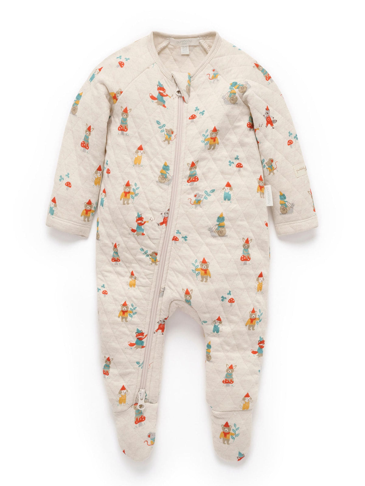 Dsiney Kidz - Purebaby Natural Quilted Footed Print Two-Way Zip Sleepsuit image 1