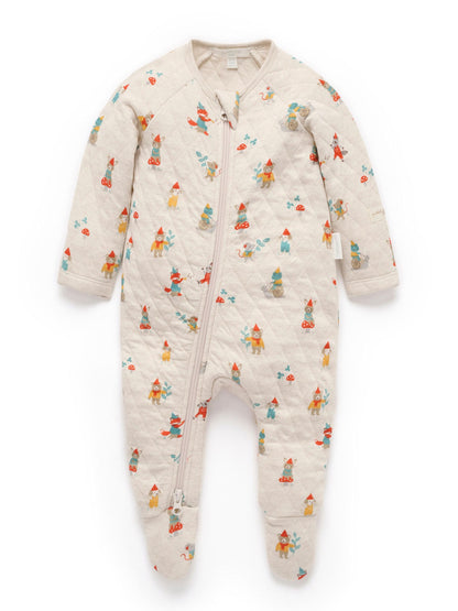 Dsiney Kidz - Purebaby Natural Quilted Footed Print Two-Way Zip Sleepsuit image 1