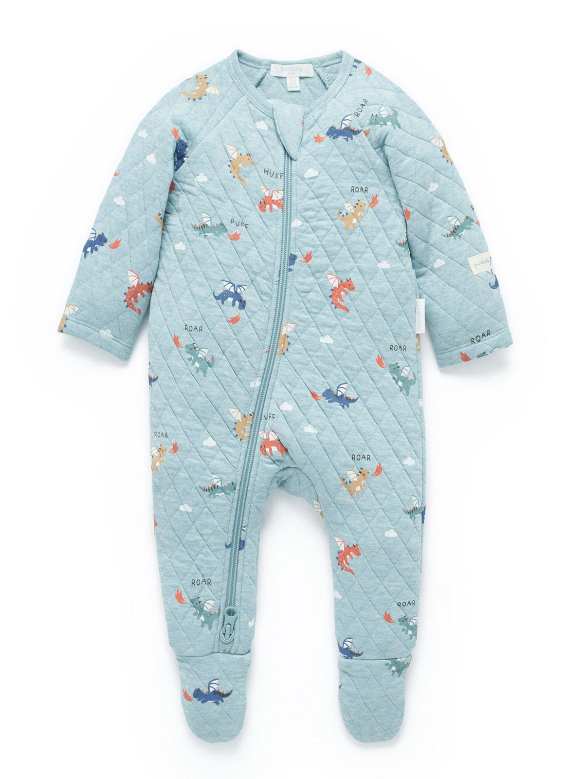 Dsiney Kidz - Purebaby Blue Quilted Footed Print Two-Way Zip Sleepsuit image 1