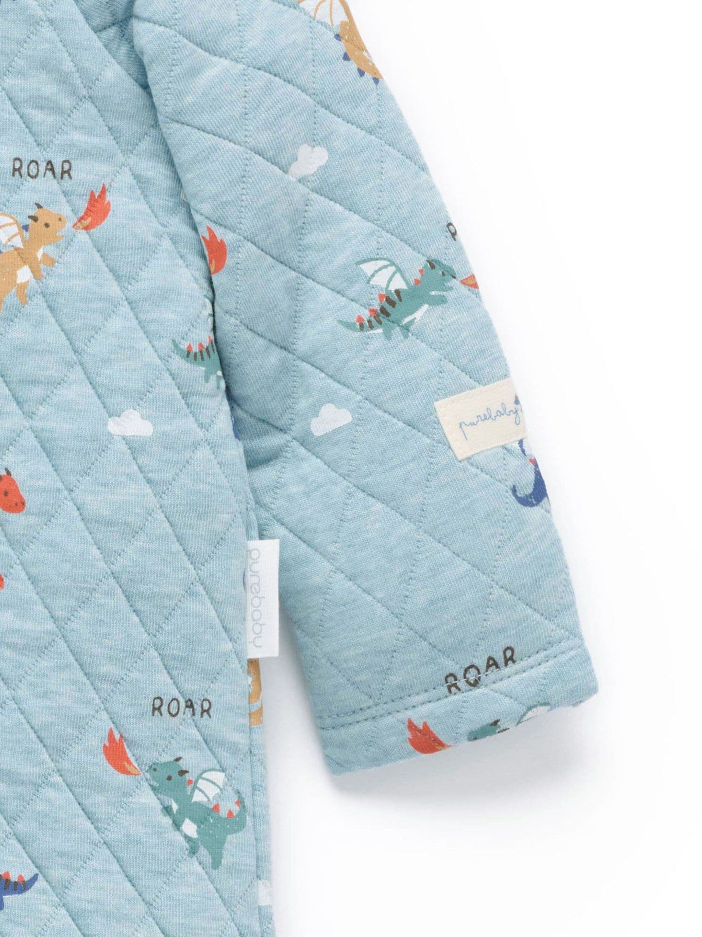 Dsiney Kidz - Purebaby Blue Quilted Footed Print Two-Way Zip Sleepsuit image 2