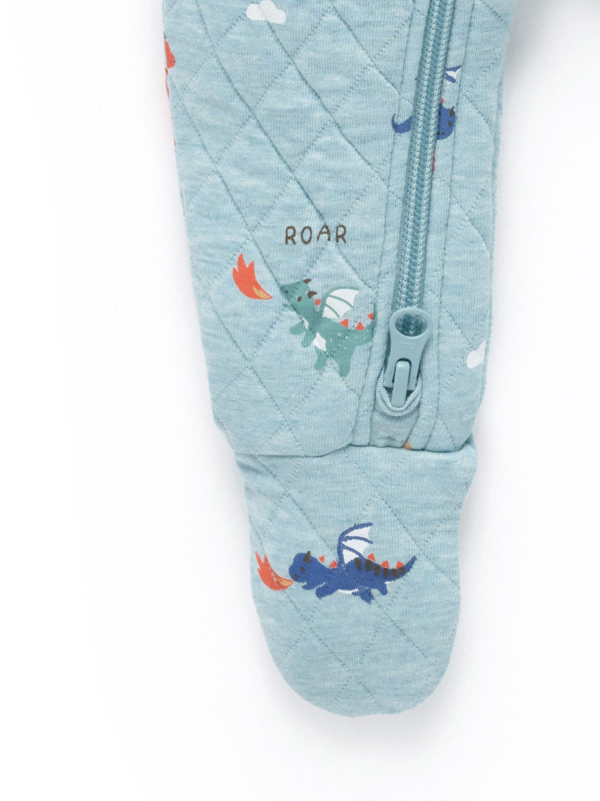 Dsiney Kidz - Purebaby Blue Quilted Footed Print Two-Way Zip Sleepsuit image 3