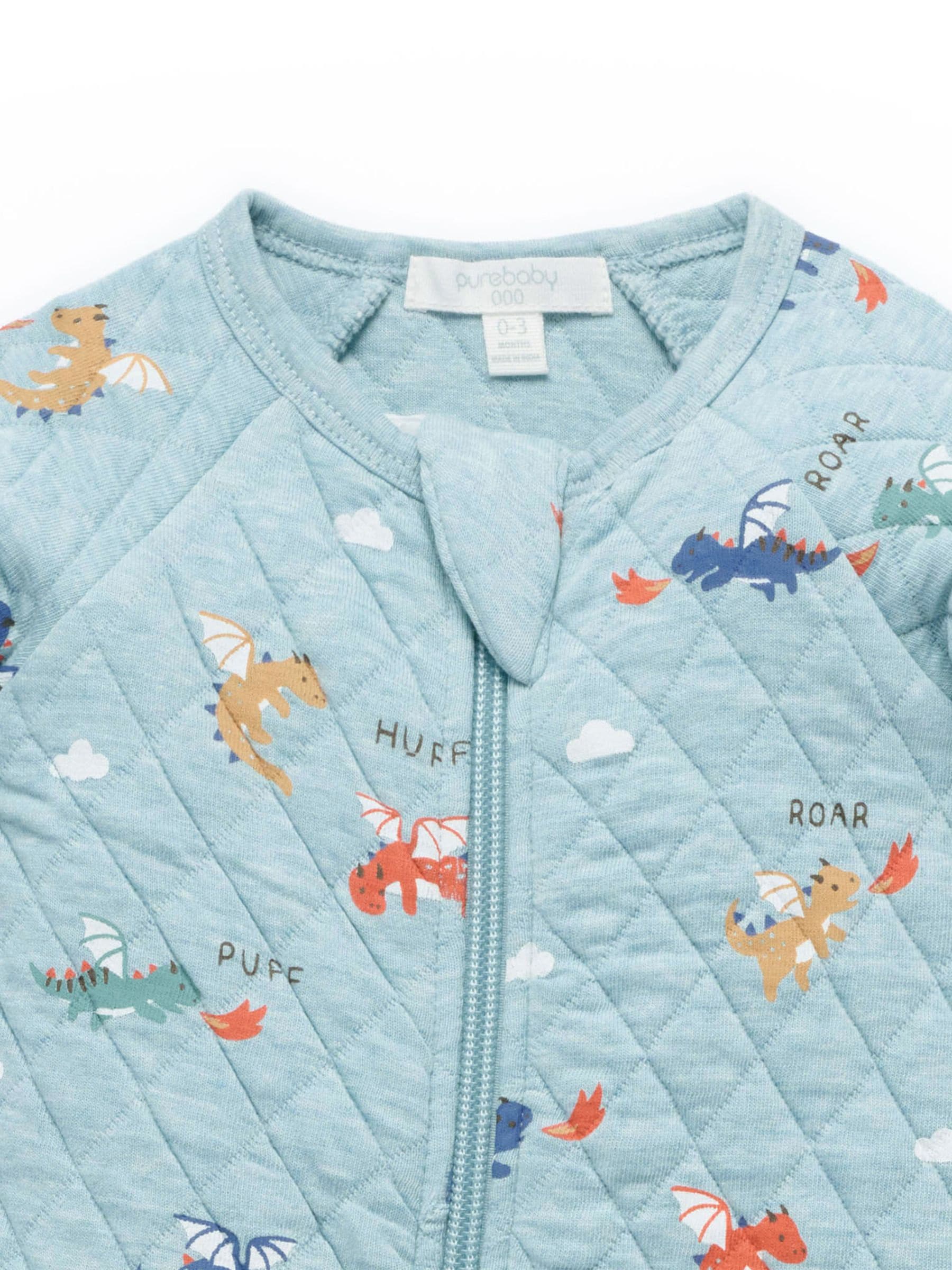 Dsiney Kidz - Purebaby Blue Quilted Footed Print Two-Way Zip Sleepsuit image 4