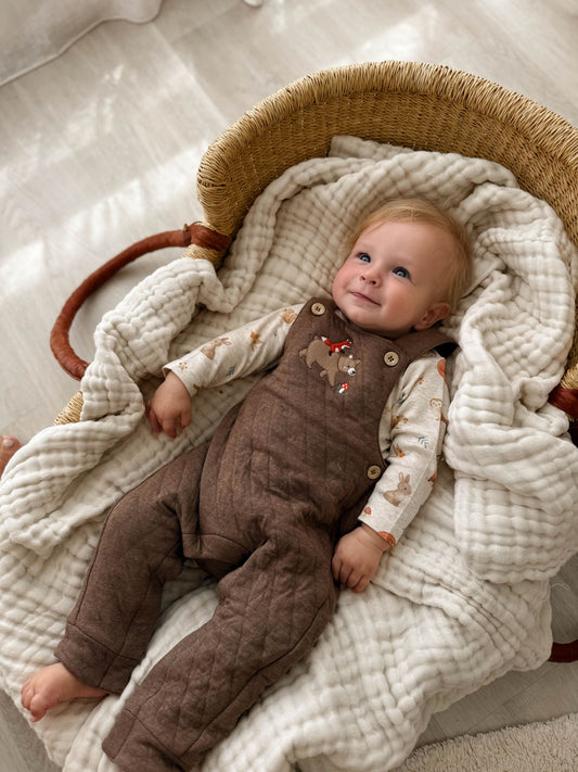 Dsiney Kidz - Purebaby Brown Quilted Bear Overall All-In-One image 1