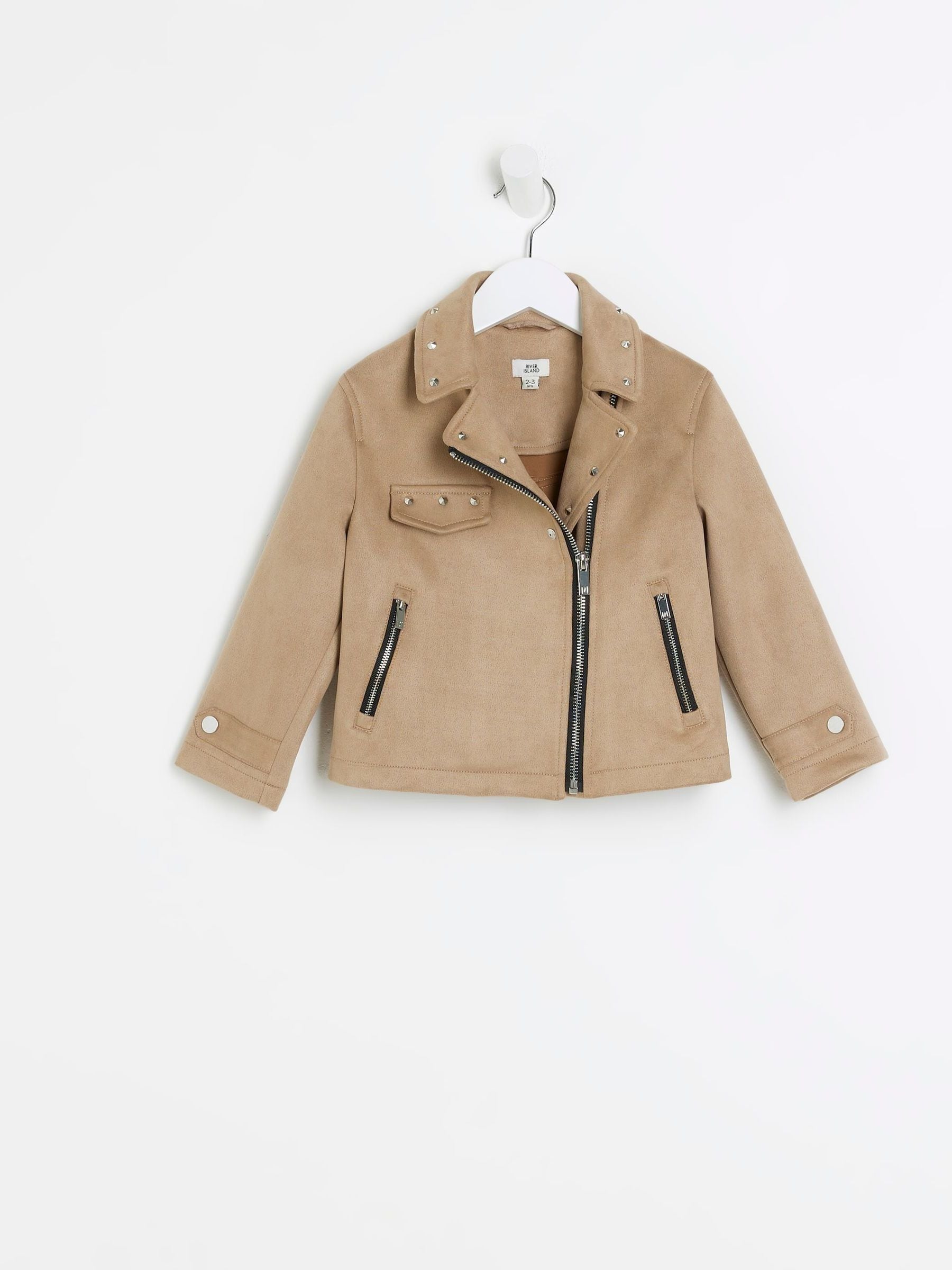 Dsiney Kidz - River Island Brown Chrome Girls Suedette Biker Jacket image 1
