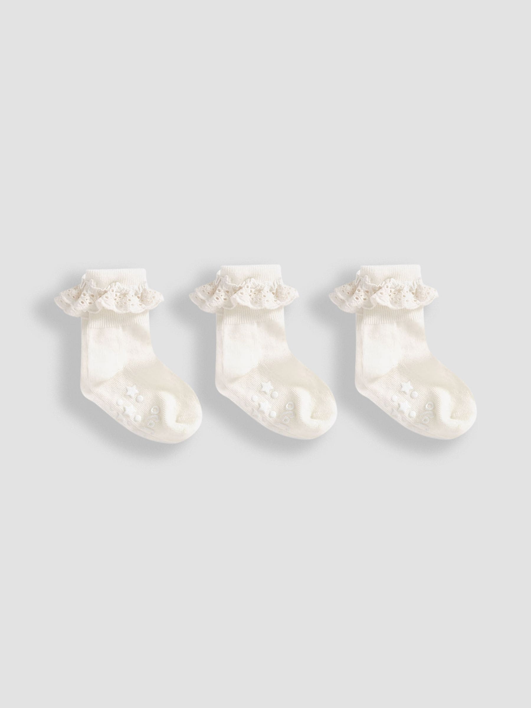 JoJo Maman Bébé Cream 3-Pack Frilly Socks image 1