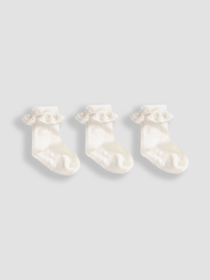 JoJo Maman Bébé Cream 3-Pack Frilly Socks image 1