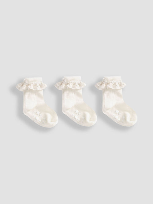 JoJo Maman Bébé Cream 3-Pack Frilly Socks image 1